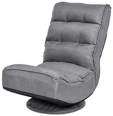 RELAX4LIFE Sedia da Terra Reclinabile in 5 Posizioni, Poltrona da Pavimento con Base Girevole a 360°, Sedia da Terra con Schienale Pieghevole, Poltrona Imbottita Morbida (Grigio)