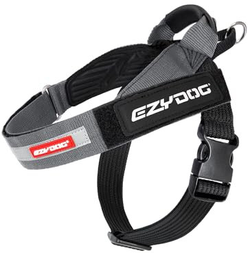 EzyDog Express Dog Harness | Dog Harness for Small, Medium and Large Dogs, Angled Ergonomic Design, Moulded Grip Handle, Easy Release Side Buckle (XL, Grey)