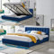 Bravich Ottoman Super King Bed Frame. 6FT Plush Velvet Super King Size Bed With Contemporary Headboard. Gas Lift Bed With Underbed Storage, 213cm x 182cm (Super King, Dark Blue, No Mattress)