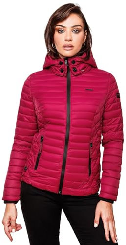 Marikoo B600 Giacca trapuntata da donna con cappuccio, per le mezze stagioni, fucsia, XS