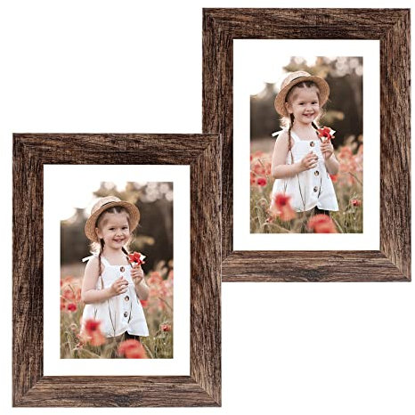 Capcillin Bilderrahmen aus Holz, rustikal, Braun, 2 Stück, jeder Rahmen mit Passepartout, 12.7 x 17.8 cm, ohne Passepartout oder 10.2 x 15.2 cm Fotos, Wanddekoration, Tischplatte (CP002-MD5x7BR)