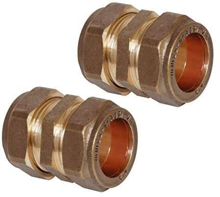 Pipestation Conector de compresión de 15 mm recto chapado en latón, accesorios sanitarios para conectores de tubería de cobre, compresión, fontanero, montaje de tubería, fácil instalación