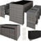 tectake® Bartisch mit Barhocker Set, Polyrattan Gartenbar Set mit Bartisch und 6 Barhocker mit weichen Sitzpolstern, Gartenmöbel Set inkl. Schutzhülle, ideal für Garten, Balkon, Terrasse - grau