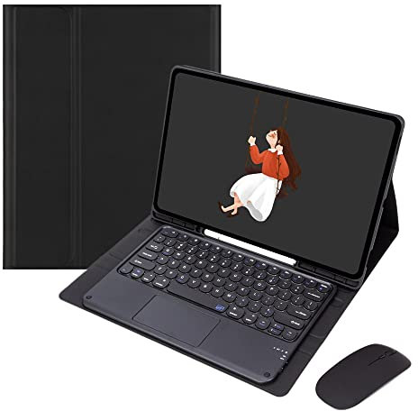 Keyboard Case for Galaxy Tab S8 Ultra 14.6 2022 TouchPad Keyboard with Bluetooth Mouse Cute Round Key Detachable Wireless Color Touch Keyboard Cover (Black)