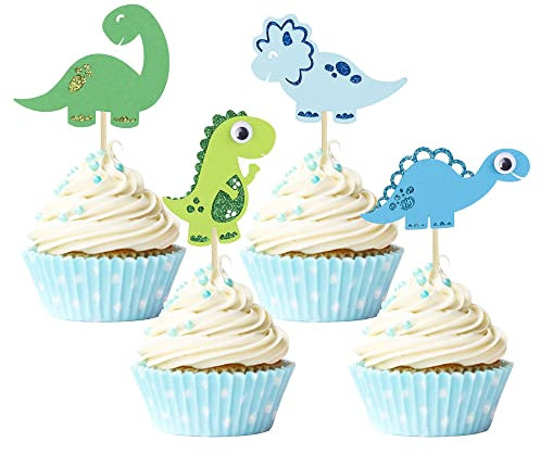 Gyufise 24Pcs Dinosaur Cupcake Toppers Assembled Baby Dinosaur Cupcake Picks for Dino Theme Baby Shower Kids Birthday Party Cake Decorations Supplies