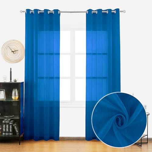 BOD HOME, 2 Piezas Cortinas Translúcidas para Salón, 140x260cm, Accesorio con Ojales para Ventanas, Cortinas Decorativas para Dormitorio/Habitación, Modernas, Frescas, Cortinas Hogar, Azul Marino