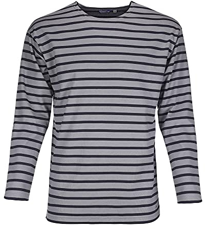 modAS Herren Shirt Bretonisches Streifenshirt - Ringelshirt Streifenshirt Langarmshirt mit Streifen aus Baumwolle in Blau/Grau-Melange Größe 54