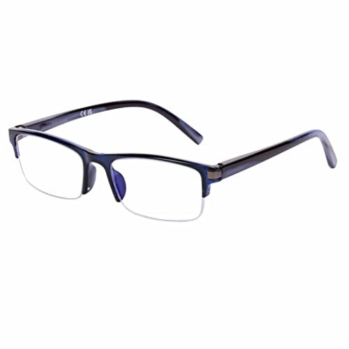 DOOViC Halbrahmen Lesebrille 1.25 Dunkelblau Rechteckig mit Blaulichtfilter Federscharnier Lesehilfe für Herren/Damen