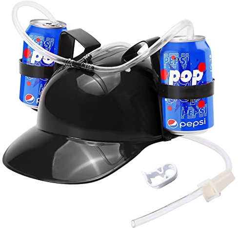 SMOQIO Bierhelm, Trinkhelm mit Schlauch für Flaschen dosen, Saufhelm für Saft, Getränke, Spielzeugzubehör - Schwarz mit Zwei Regulierventilen und Halterung