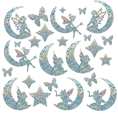 GORGECRAFT 25St Fairy Window Clings Anti-Kollisions-Schmetterling Regenbogen-Fensterglas-Warnaufkleber Für Vögel Strike Angel Decals Nicht Klebende Prismatische Vinylfolie Für Schiebetüren Fensterglas