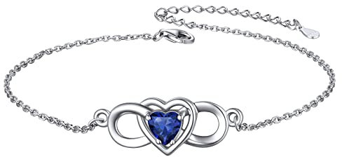 ChicSilver Damen Mädchen Infinity Herz Fußkettchen, 925 Sterling Silber Infinity Herz Fußkette, Boho Fußarmband mit Saphir Geburtsstein für Freundin Ehefrau Tochter