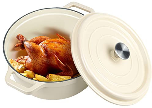 Miereirl 6,5 QT emaillierter Dutch Oven Topf mit Deckel, Gusseisen Dutch Oven mit zwei Griffen zum Brotbacken, Kochen, antihaftbeschichtetes Kochgeschirr (Beige)