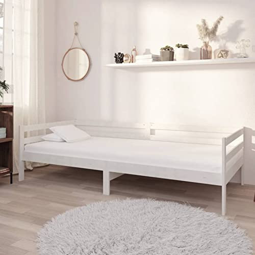 ANGYANG Tagesbett mit Matratze, Schlafsofa, Schlafcouch, Sofabett, Polsterliege, Ausziehsofa, Relaxsofa, Schlafcouch, Betten, Daybed, 90x200 cm Weiß Kiefer Massivholz