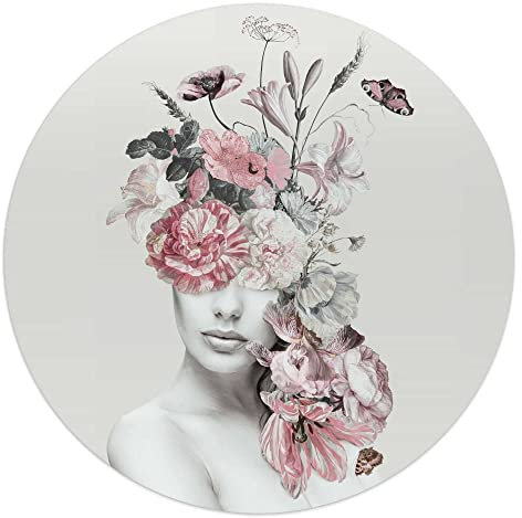 REINDERS Glasbild, Blumenfrau, Wohnzimmer, Poster, Wanddeko, Glasbilder, Glas, Rosa, Ø 50cm
