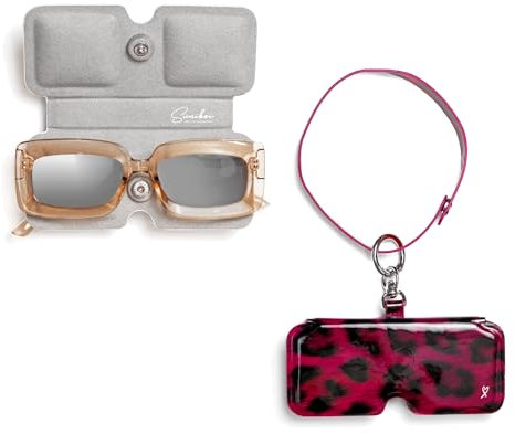suniboi Brillenetui Damen, Herren - Brillentasche, weich, schmal - Brillenhülle - Brillenbeutel - Brillen Etuitasche - Sunglasses case Sonnenbrillen - mit Karabiner zum Anhängen (Leopard pink)