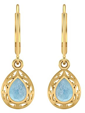 1,5 ct Birnenform Larimar Edelstein 925 Sterling Silber Träne filigranes Design baumeln Ohrringe Hebel zurück Frauen Ohrring Schmuck (Gold-Vermeil)