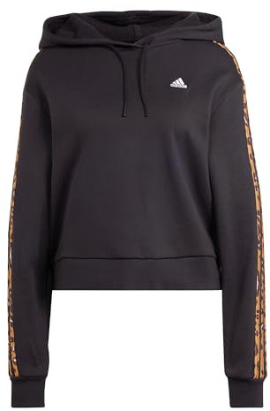 adidas Donna Essentials 3-Stripes Animal Print Relaxed Hoodie, Black/Magic Beige, L