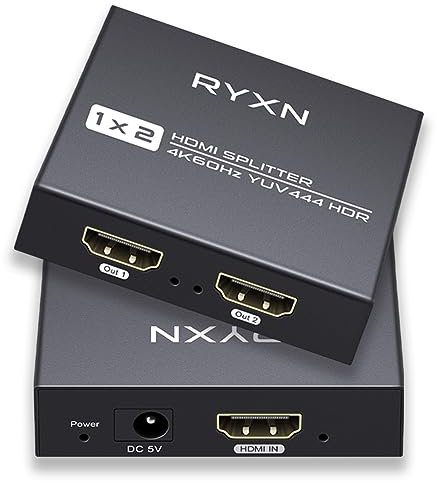 HDMI 2.0 Splitter 1 in 2 Outputs 4K 60Hz, Compatible HDCP Bypass, Dolby Atmos, YUV 4:4:4, HDCP 2.3, EDID, LPCM 7.1, Compatible PS5/4/3, Xbox, Roku, Apple TV, Fire Stick, Blu-ray Player, Card
