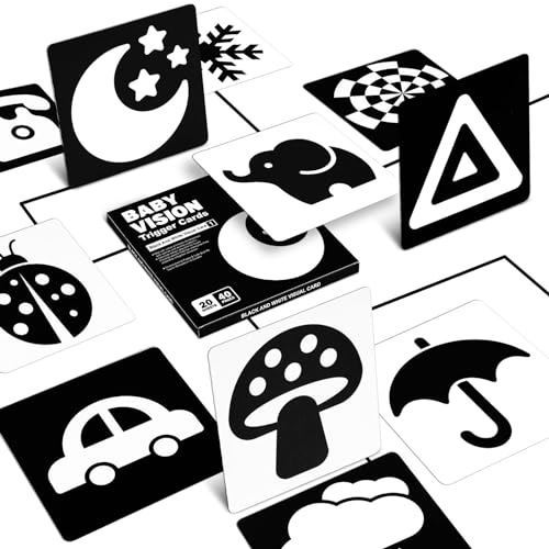 Aolso Flash pour bébé à Contraste élevé, 20PC Carte Flash Blanc et Noir pour Tout-Petits/Bébé, Jouet pour 0 3 6 Mois, Cartes en Noir et Blanc, Jouets pour bébé, Cartes de Stimulation Visuelle