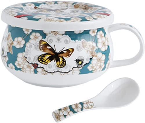 Keramische Suppenschüsseln 680 ml Keramische Instant-Nudelschüssel mit Deckel for Studentenwohnheim, Instant-Nudelschüssel-Tasse, Porzellan-Ramen-Schüssel mit Griff, Mikrowellenschüssel, Ramen-Schüsse