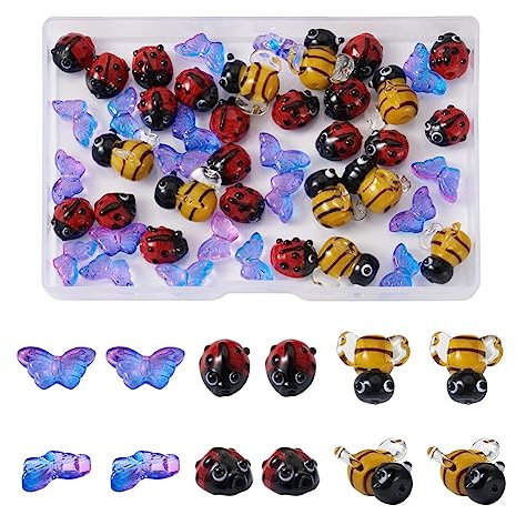 Cheriswelry Lot de 50 perles colorées en verre soufflé faites à la main en forme d'animal volant pour la fabrication de bijoux
