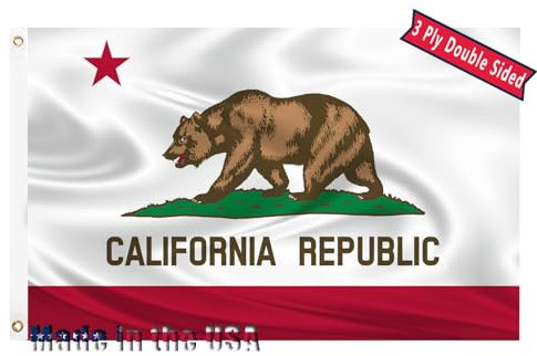 California Republic State Flag 3x5 Outdoor Double Sided State of California Flags 240D 3 Layers Polyester Sewing 4 Rows of Thread with Durable Canvas Header and Brass Grommets California Decor for