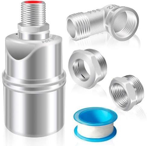 Automatisches Wasserschwimmerventil, 1,27 cm Wasserstandskontrolle, Schwimmerventil, Edelstahl-Wasserabsperrventil, automatischer Wasserstandsregler für Tanks, Pools, Teich und Vieh (mit 3 Adaptern)