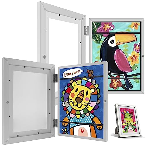 2 Stück Bilderrahmen Kinderzeichnungen A4, Kinder Kunst rahmen Aufklappbar, Kinder Kunstrahmen Frontöffnung, Befüllbarer Klapprahmen zur Aufbewahrung&Darstellung von Kinderzeichnungen (Weiß, 2Pcs)