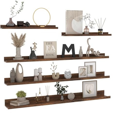RLAVBL 120CM Étagères Murales Flottante en Bois, Lot de 5 Tablettes Murales Marron pour La Chambre, Le Salon, La Cuisine et Le Bureau