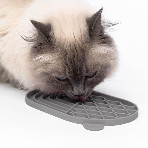 LucyBalu® ZENPAD Schleckmatte für Katzen | Slow Feeder | Leckmatte aus Lebensmittelechtem Silikon | Silikonmatte zum Schlecken | Taupe