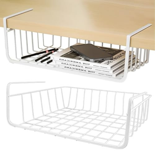 CYEER 2 cestas colgantes de metal de 30 cm, cesta de almacenamiento, cesta colgante para estantería, para cocina, despensa, oficina, escritorio, color blanco