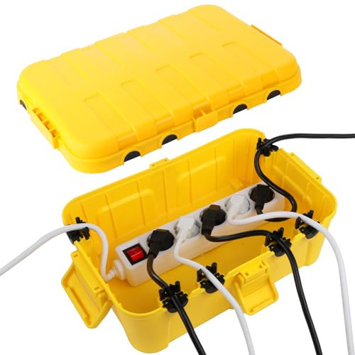 RESTMO Große Wasserdichte Kabelbox Outdoor, IP54 Verteilerdose Außen Wasserdicht, 32 x 22 x 13 cm Wasserdichte Box für Garten, Schutz von Verlängerungskabel, Steckdosenleisten, Außensteckern - Gelb