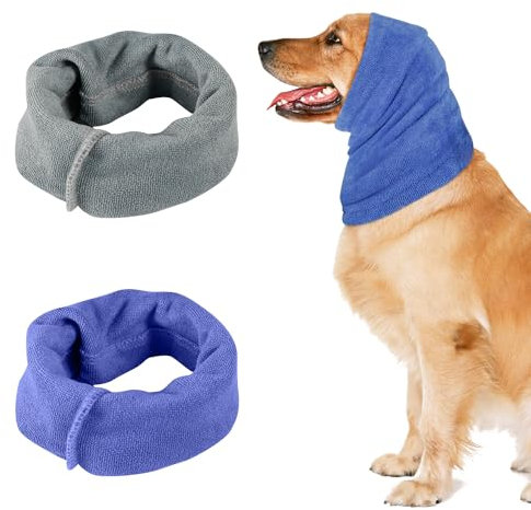2pcs Cache-Oreilles pour Chien, Couvre Oreilles sans Rabat pour Chiens Cache-Oreilles Antibruit Protection de la Tête et des Oreilles Cou et Cache-Oreilles pour Chien et Chat (Gris et Bleu, L)