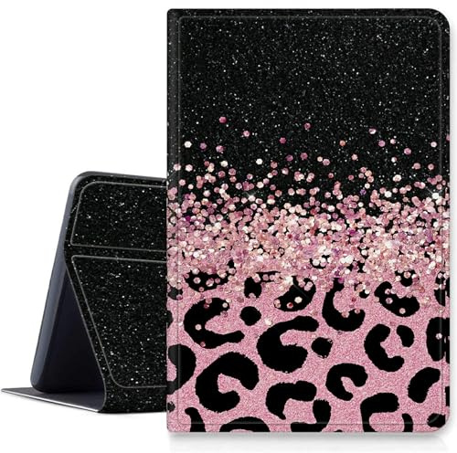 Pink Glitter Leopard Case for 8.3 inch Apple iPad Mini 6 2021Release (6th Generation), Shockproof PU Leather Folding Adjustable Stand Case with Auto Sleep/Wake for ipad Mini 6