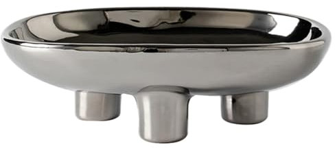 Bol à fruits pour cuisine Bols à collation en céramique à 3 pieds Bol à pieds ovale de 10 pouces Grand bol sur pied Plateau de service de fruits décoratif pour pains, collations, salade, argent