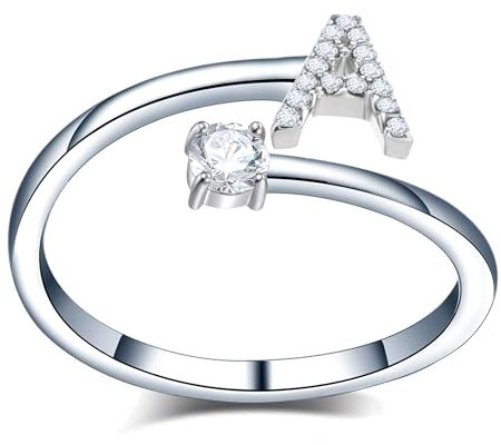 Only faith Anfangsbuchstabe Ringe Glänzende Zirkonia Eingelegte mit verstellbaren Edelstahl Buchstaben Offene Ringe Für Frauen Mode Zirkonia Schmuck, Stahl, Zirkonia