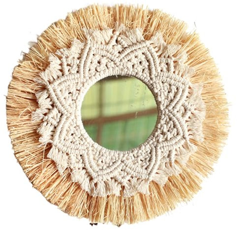 rongweiwang Mehrzweckspiegel aus nordischem Stroh, gewebt, Raum Kunst Dekor, handgewebt, Wanddekoration, Spiegel, Faser Wand, Boho Dekor, Spiegel