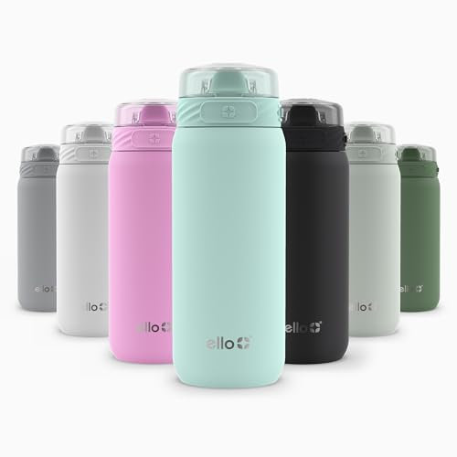 Ello Cooper - Borraccia in acciaio inox con cannuccia e maniglia per il trasporto, a doppia parete e isolamento sottovuoto, coperchio con chiusura a tenuta stagna con beccuccio in morbido silicone,