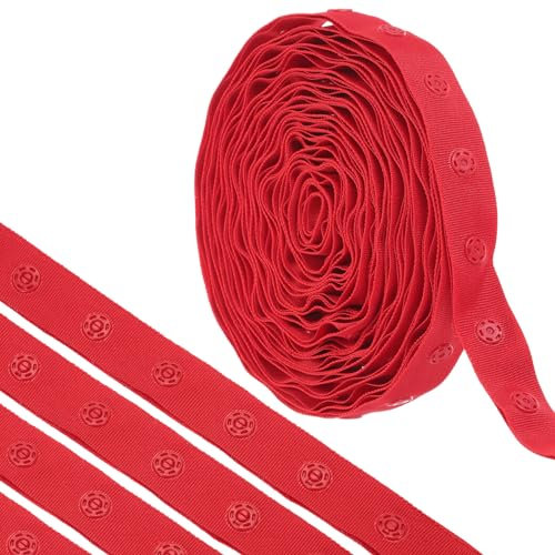 QUARKZMAN 4,5 m Druckknopfband zum Nähen, Baumwoll-Druckknopfbesatz, Schnallenband für Kleidung, Stoff, Basteln, Rot