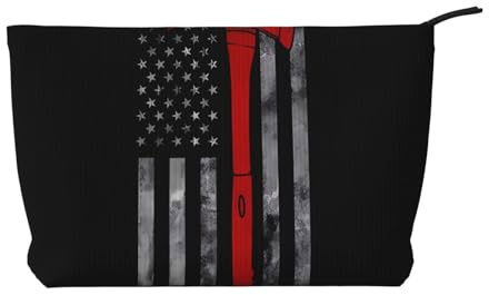 Firefighter Axe Red Line Flag Patterned Cosmetic Bag Portable Large Capacity Cosmetic Bag Corduroy Zipper Toiletry Bag Travel Bag