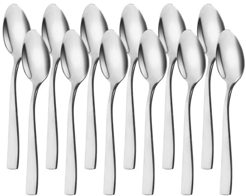 AMFUN 12 Pcs Cuillères à Dessert, Cuillères à Café en Acier Inoxydable, Polies Miroir Cuillère à Dessert en Acier Inoxydable, Cuillère Idéale pour Chocolat Chaud Crème Glacée