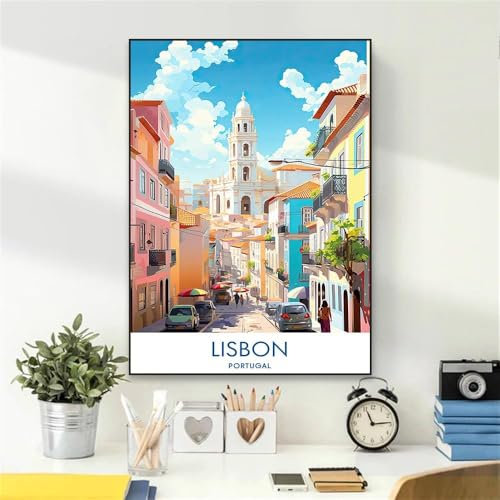 Lissabon Druck Albanien Portugal Azoren Reiseposter Vintage Stadtbild Bunte Szene Druck Natur Landschaft Leinwand Gemälde A2 50X70Cm Kein Rahmen