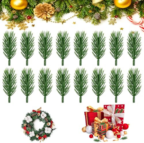 NAROSEBE 70 Stück Weihnachten Kiefernzweigen Künstliche Tannenzweige 6cm Künstliche Tannennadeln Mini Kiefernblätter Grüne Weihnachten Kiefernnadeln für Weihnachten Winter Girlande Kranz