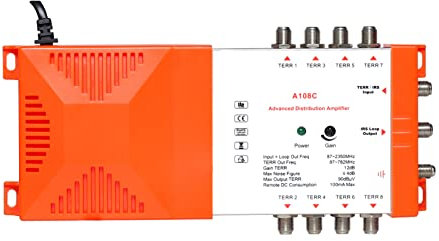 SHUAIGUO Amplificatore di distribuzione professionale a 8 vie con TV terrestre loop-through IRS e amplificatore di distribuzione radio 87-2350 MHz Antenna TV Ripetitore di segnale A basso rumore Alto