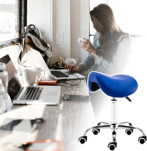 SDFVSDF Silla de Montar Taburete con Asiento Azul Tipo Silla de Montar, Silla con Ruedas, Elegante Silla Ergonómica de Salón con Ruedas, Silla de Montar para Esteticista/Higienista Dental Profesional