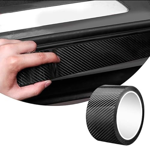SDLDEER Carbon Folie Auto, 7cmX3m Schwarz Kohlefaser Aufkleber Einstiegsleisten Schutz Autofolie, Universal Selbstklebend Lackschutzfolie Auto Schutzfolie