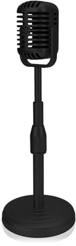 Modelo de micrófono vintage, modelo de micrófono antiguo de simulación con base estable y varilla de soporte, juego de accesorios de micrófono de estilo retro para fotografía (Negro)