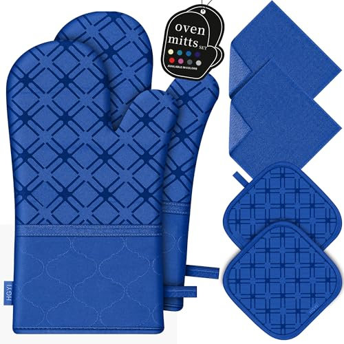 Juego de 6 manoplas de horno y soportes para ollas con paño de limpieza de microfibra, manoplas de horno de silicona y soporte para ollas, paños de cocina para cocina, guantes de horno y almohadillas