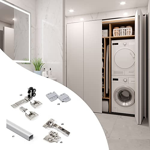 Kit ferramenta per armadi o porte scorrevoli – componenti per ante, accessori di montaggio inclusi (armadio 2 ante scorrevoli pieghevoli, per 4 pannelli non inclusi, Senza guida, Anodizzato opaco)