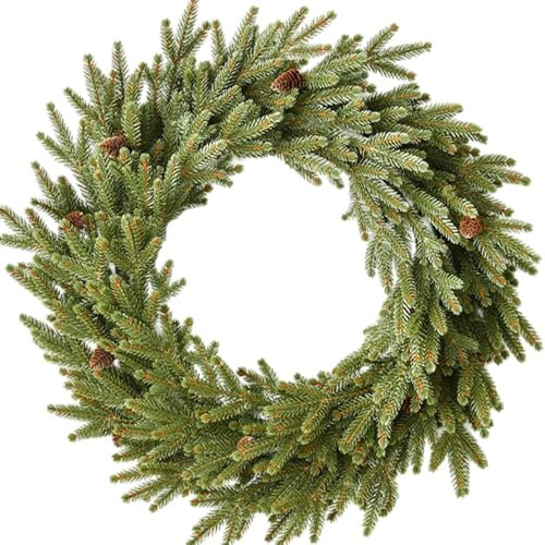 Künstlicher Weihnachtskranz, schlichtes Design, klassischer Weihnachtskranz, stabile grüne Kiefernkränze, Haustür-Weihnachtskranz 60 cm für Türen, Outdoor, Heimdekoration, grüne Farbe